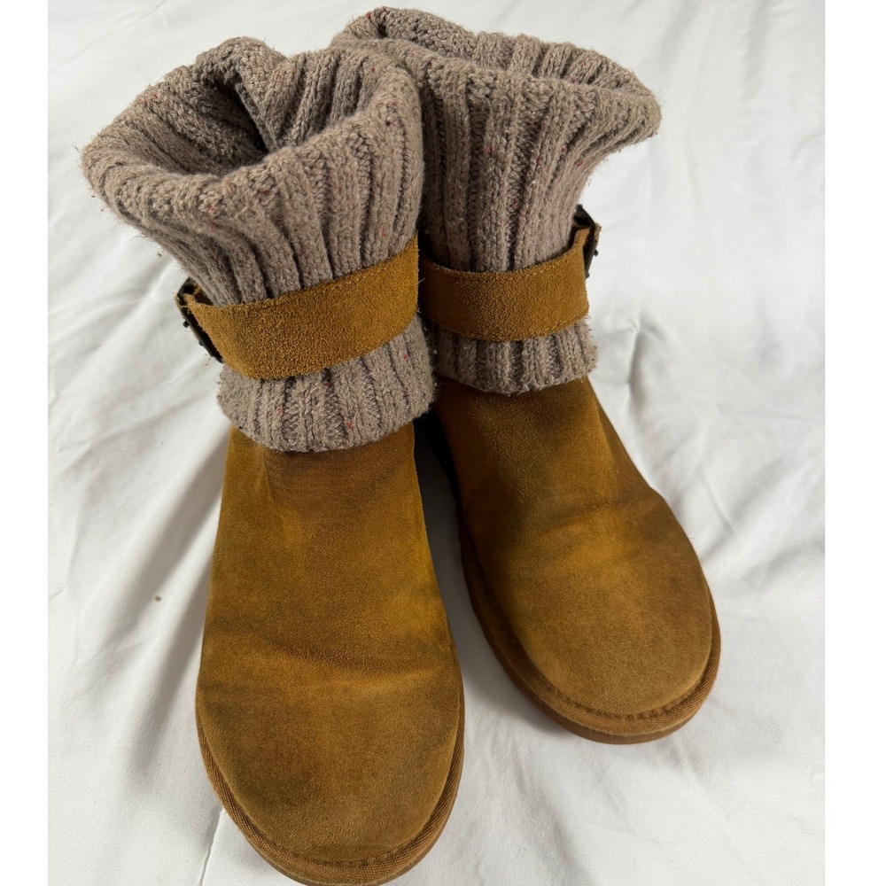 UGG Australia Brienne Chestnut Suede Knit Cuff Buckle Boots 1003175 Mens 8